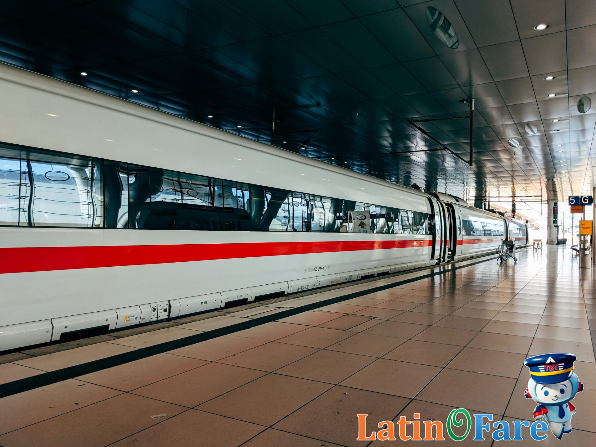 European high-speed train at a busy summer station, illustrating popular modes of travel for seasonal visitors.