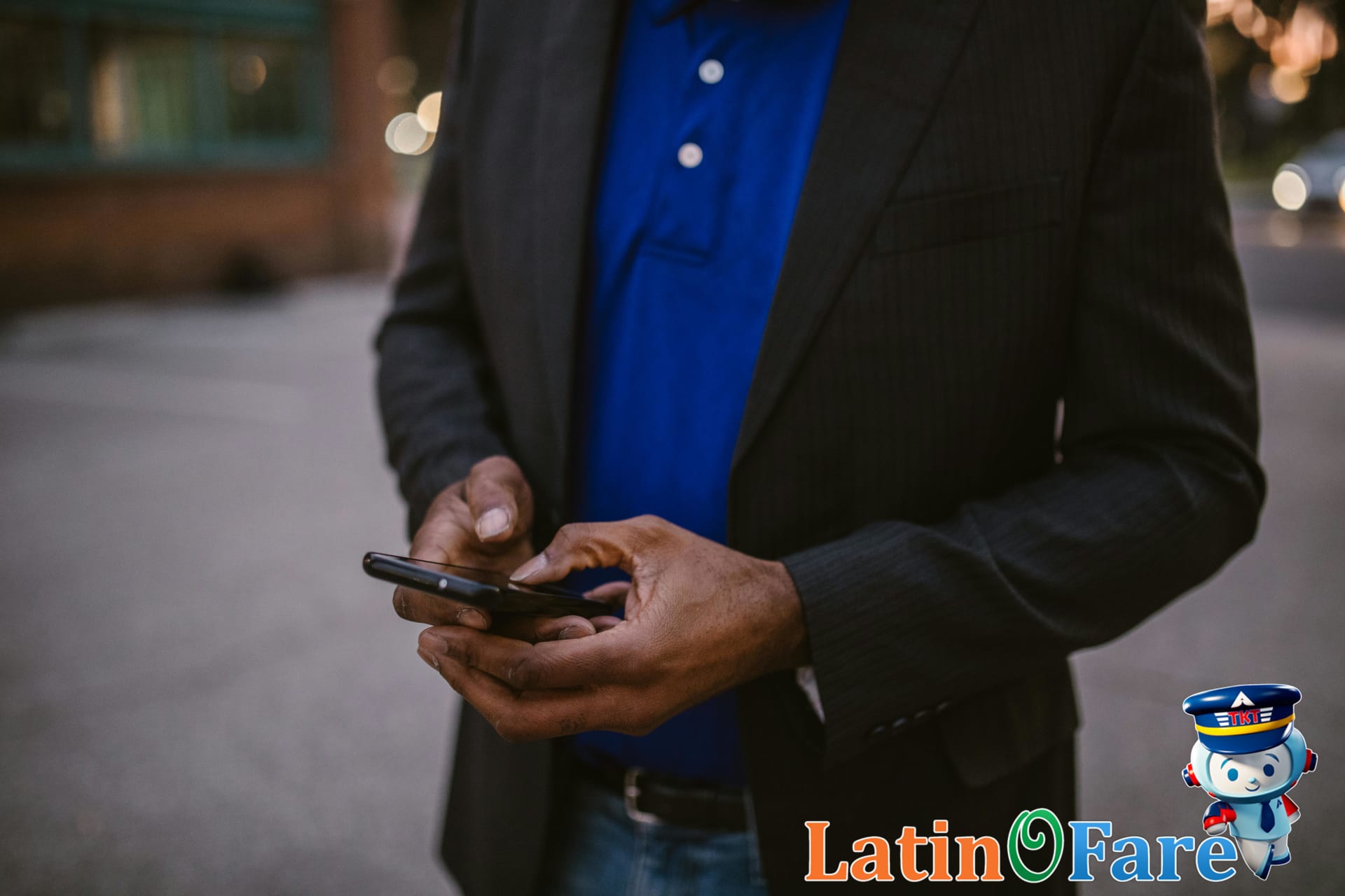 Traveler using smartphone securely in a busy city, focusing on pickpocket-safe travel device habits