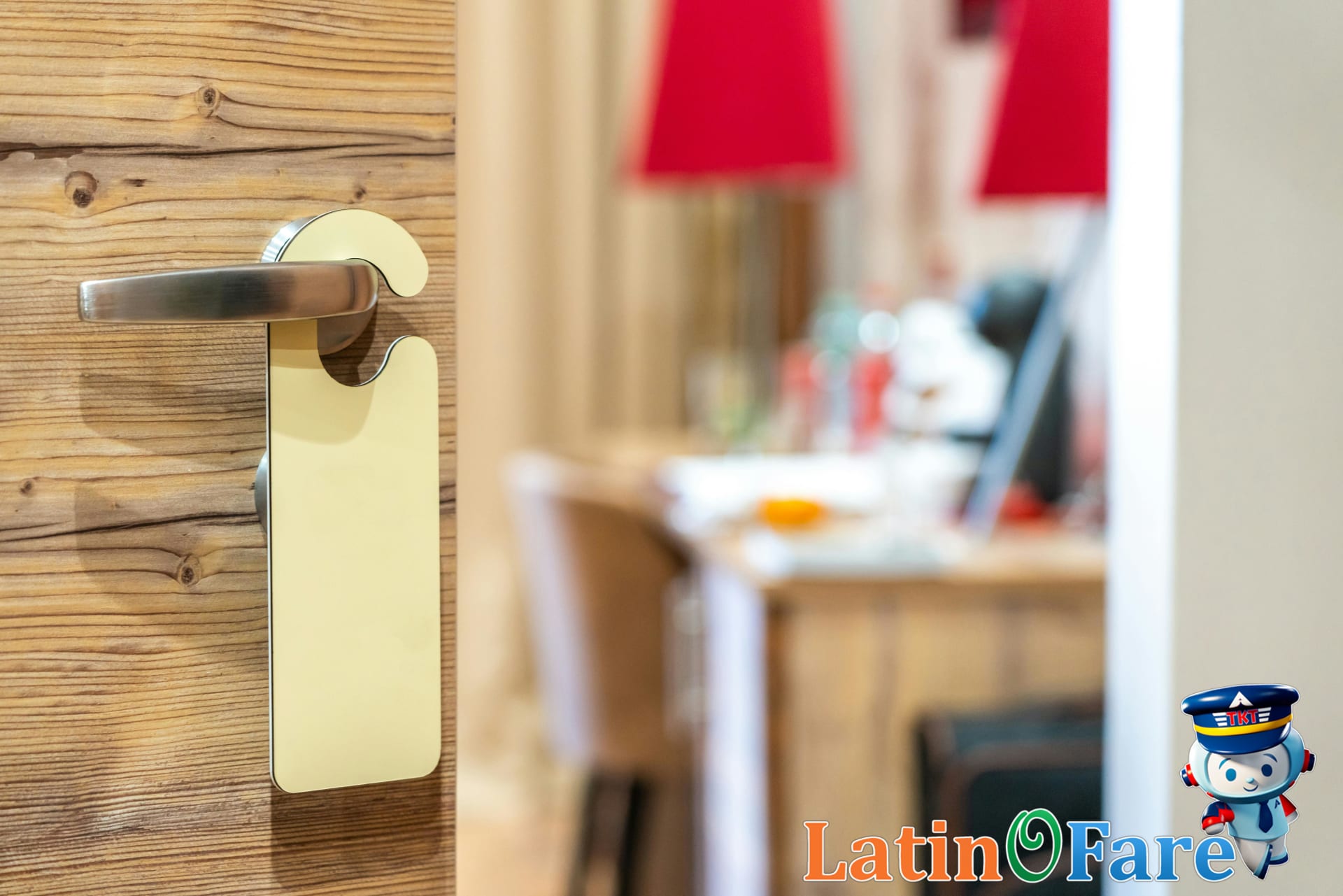 Guest inspects hotel door locks and peephole for travel safety and hotel security.