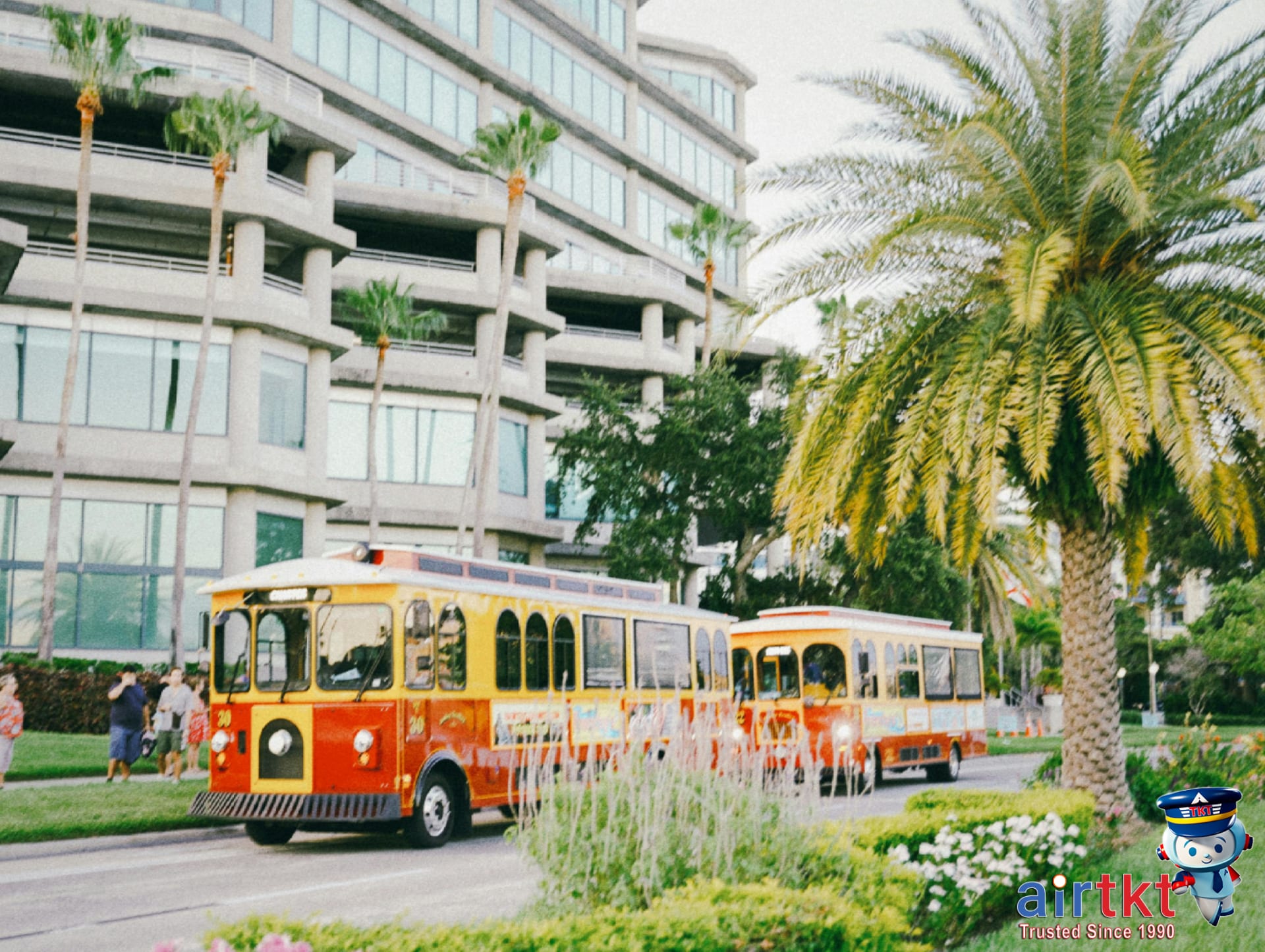 Public transportation in Tampa Florida with iconic trolleys and buses