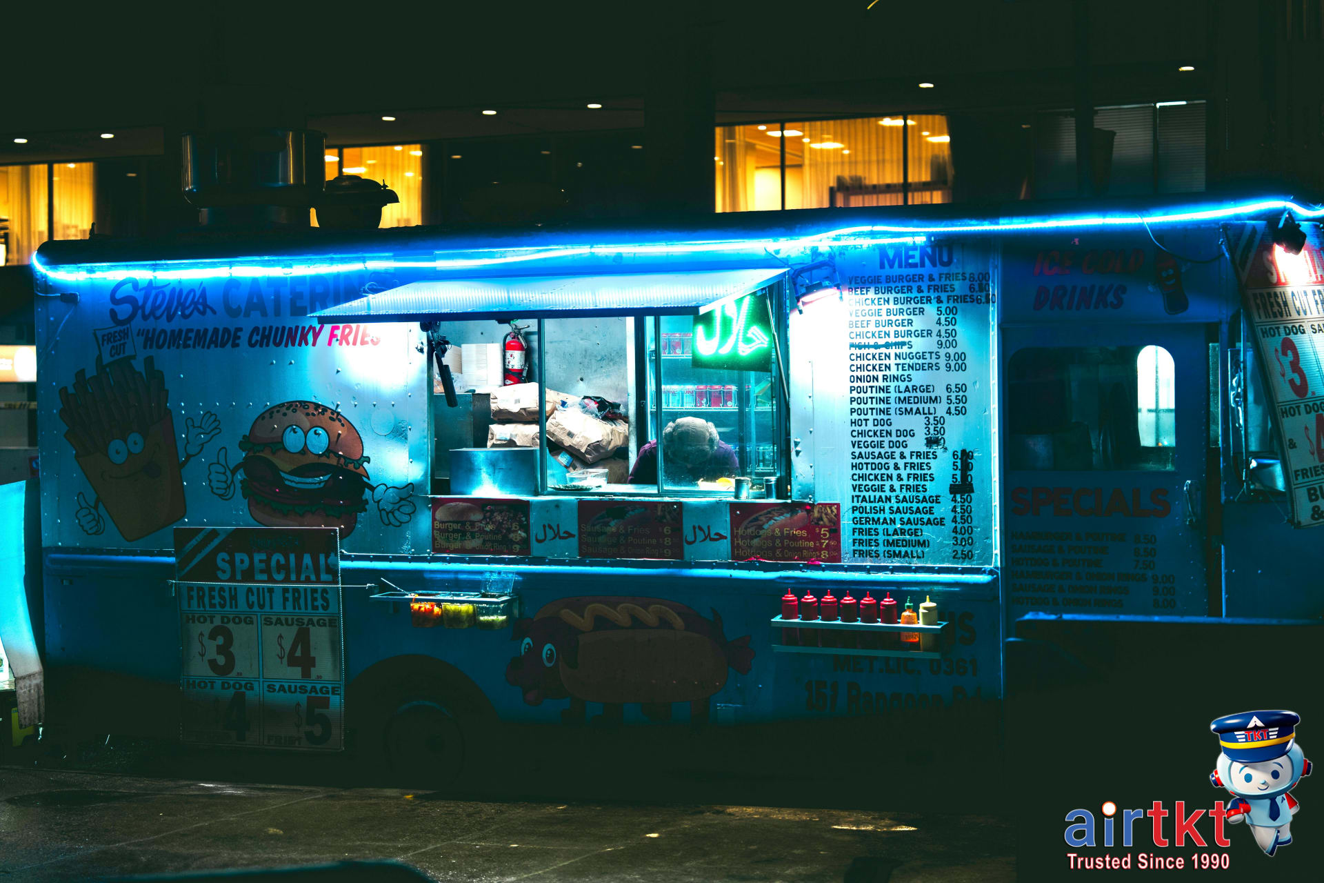 Affordable dining options at brightly lit Tampa food trucks at night