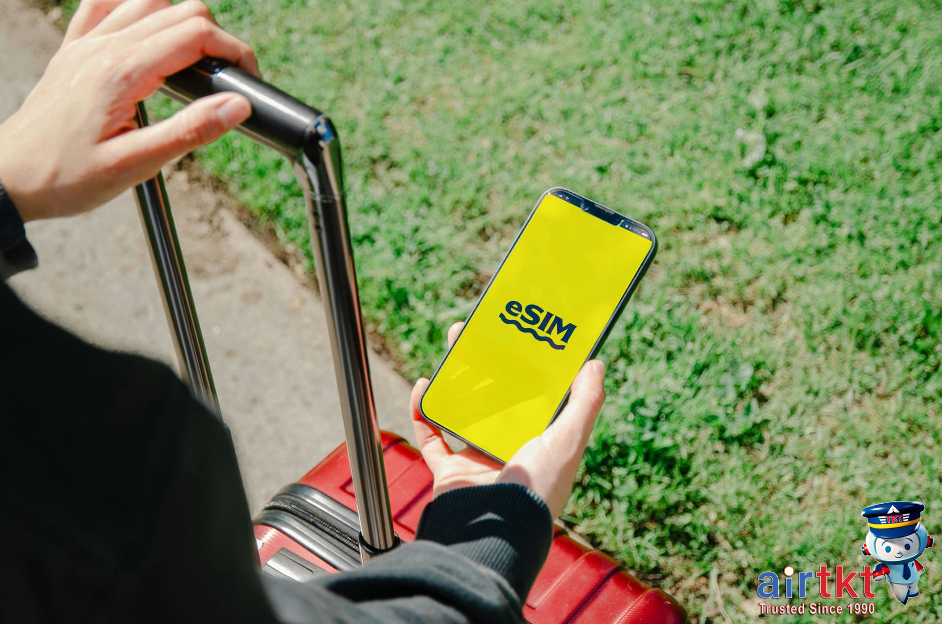 Activating eSIM on smartphone for international data usage outdoors
