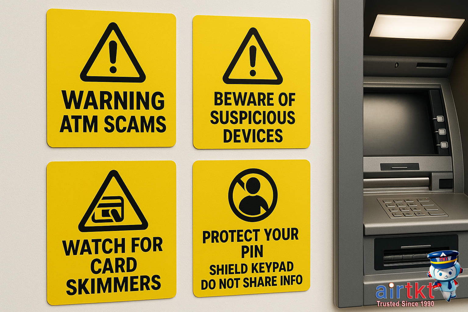 Traveler using mobile app for ATM safety and secure banking
