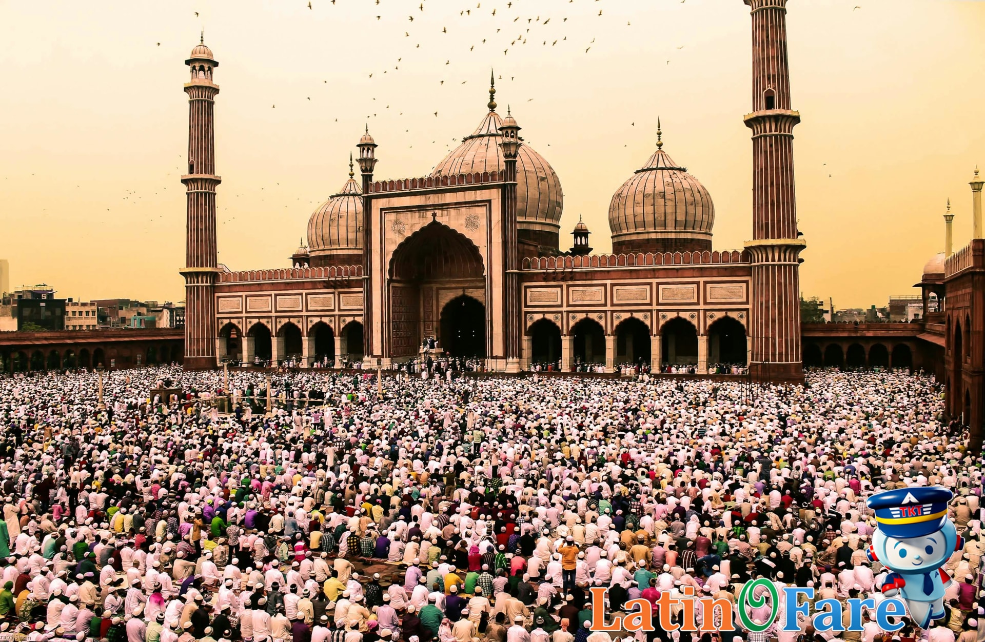 Respectful Eid prayers at mosque during Muslim-friendly Eid al-Adha travel with modest demeanor