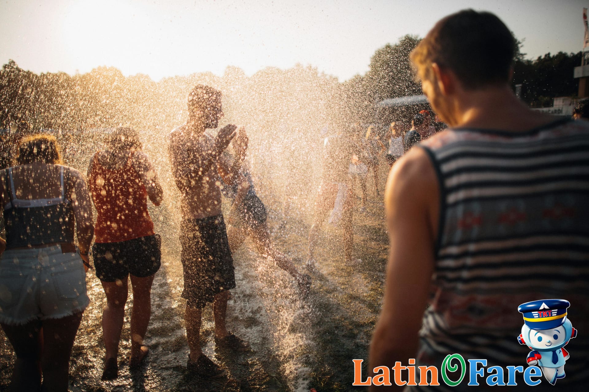Labor Day festival crowd enjoying outdoor summer music and food stalls