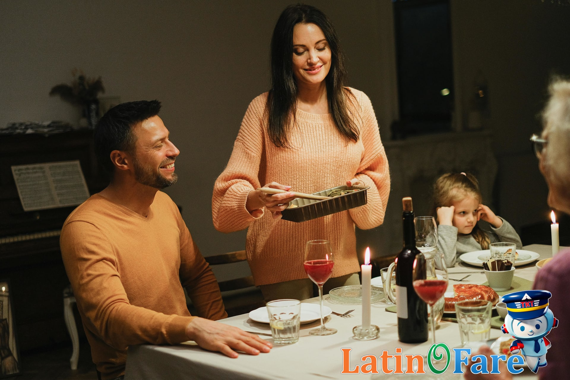 Brazilian family enjoying local cuisine and demonstrating dining etiquette at the table.