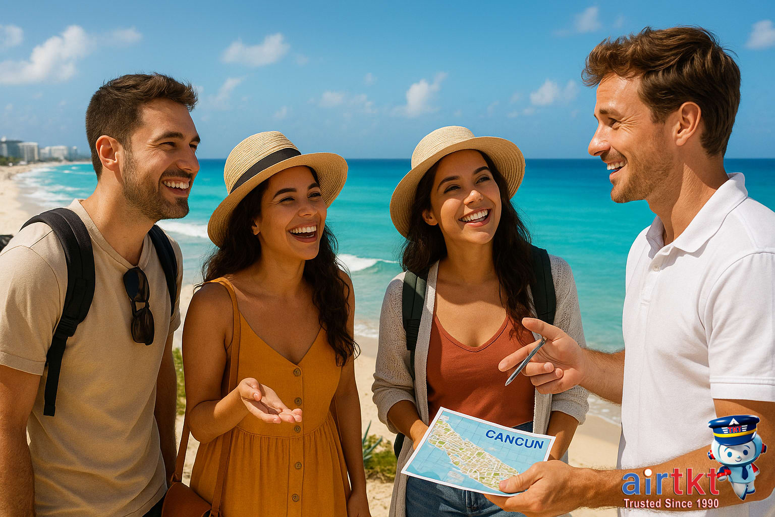 Travelers asking Cancun beach paradise FAQs with ocean view