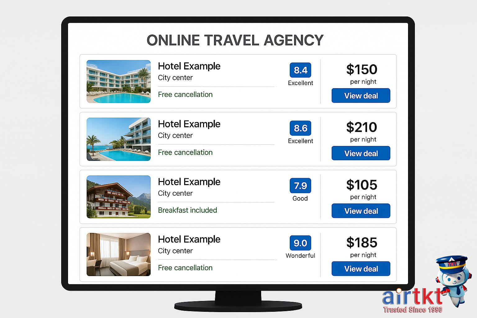 Online travel agencies listing cheap hotels and last minute deals
