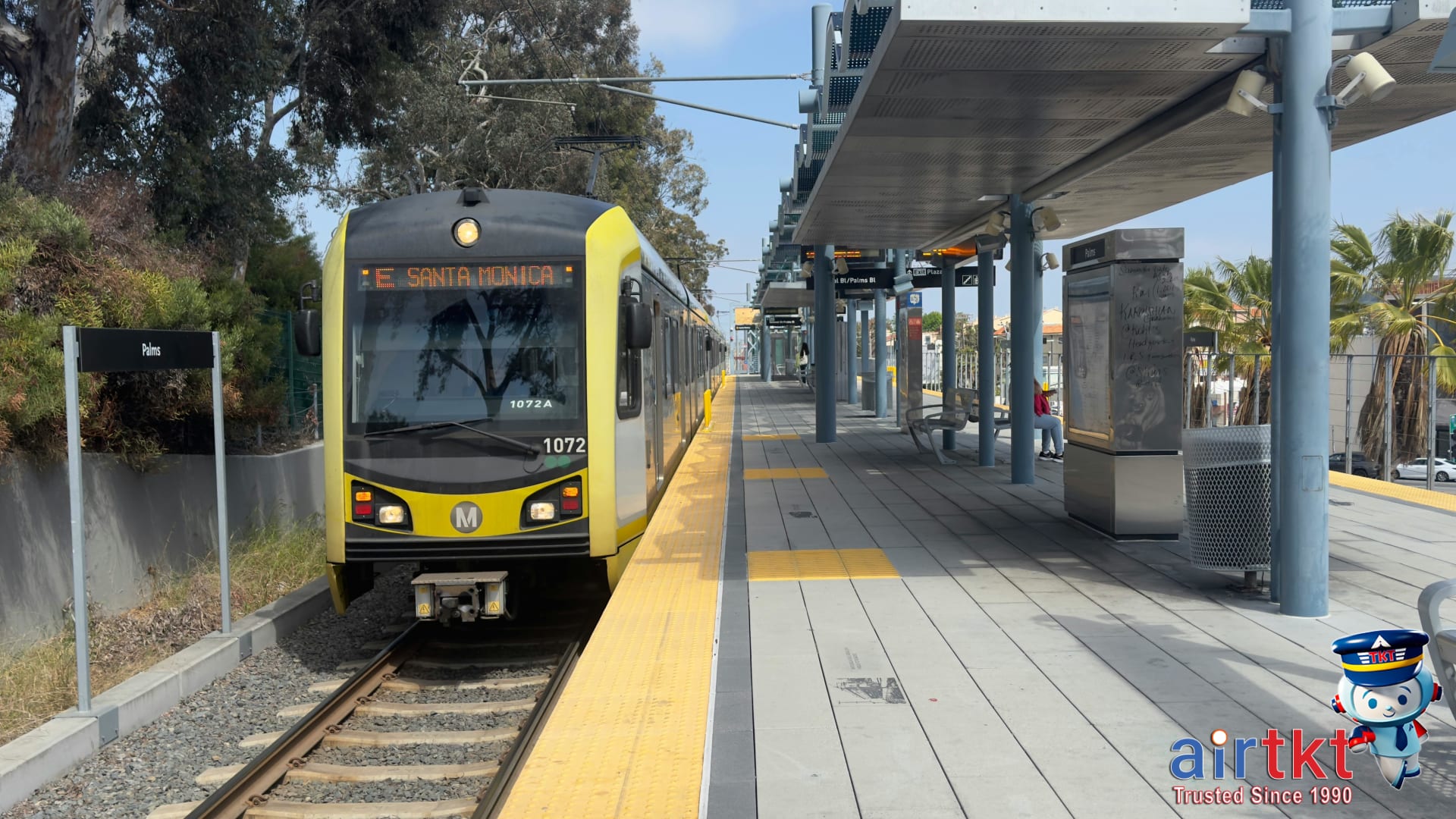 Metro rail train arriving at Union Station Los Angeles platform