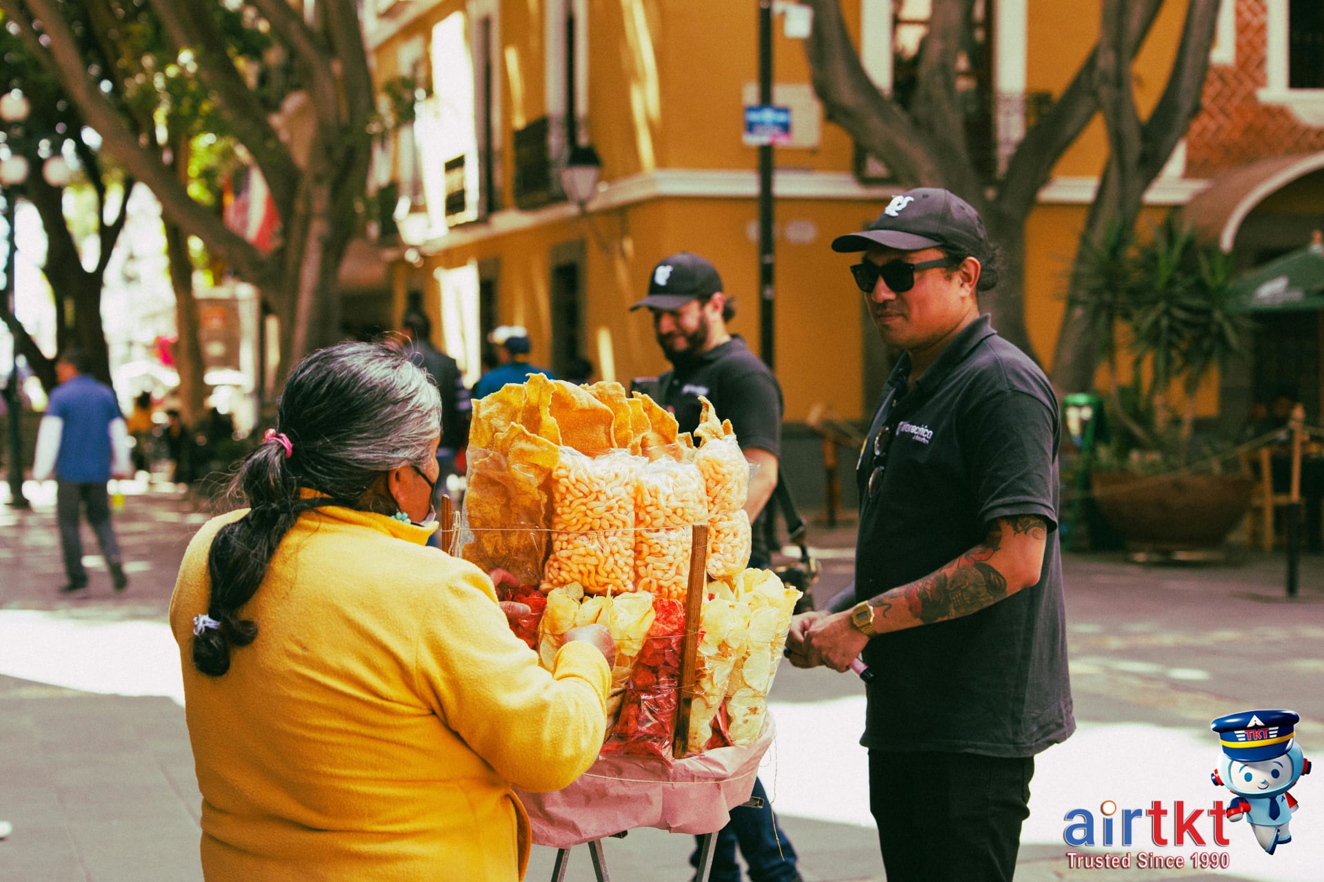 Authentic Mexican street food stall selling local snacks in Puebla, Mexico.