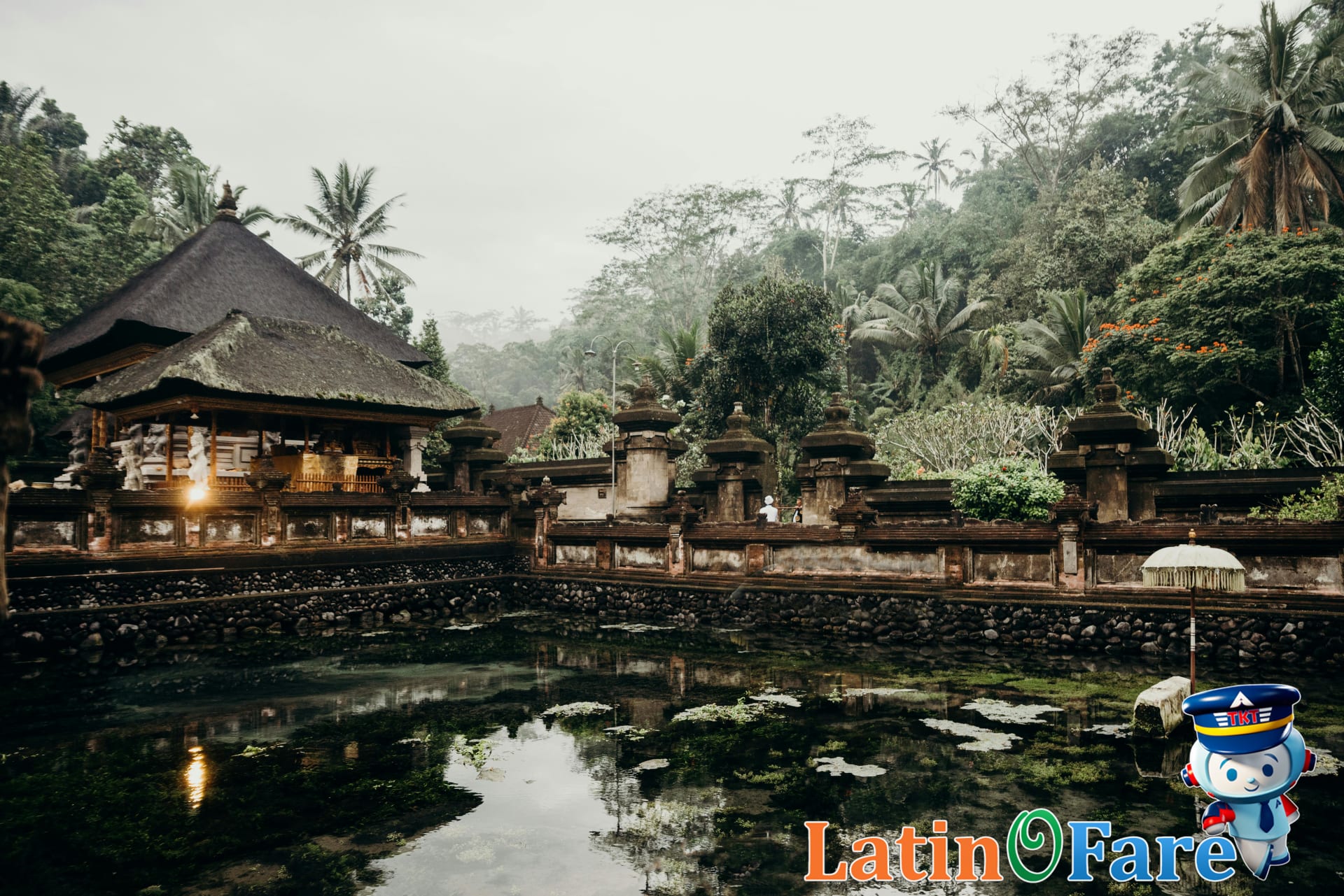 Pura Ulun Danu Beratan temple surrounded by lush tropical greenery in Bali