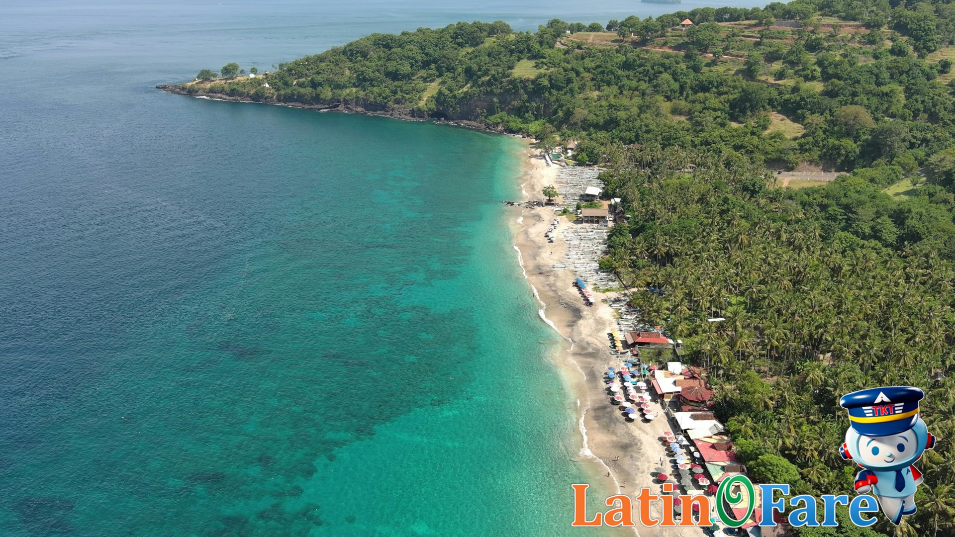 Beautiful Bali beach with palm trees and clear turquoise water, perfect for first-time visitors