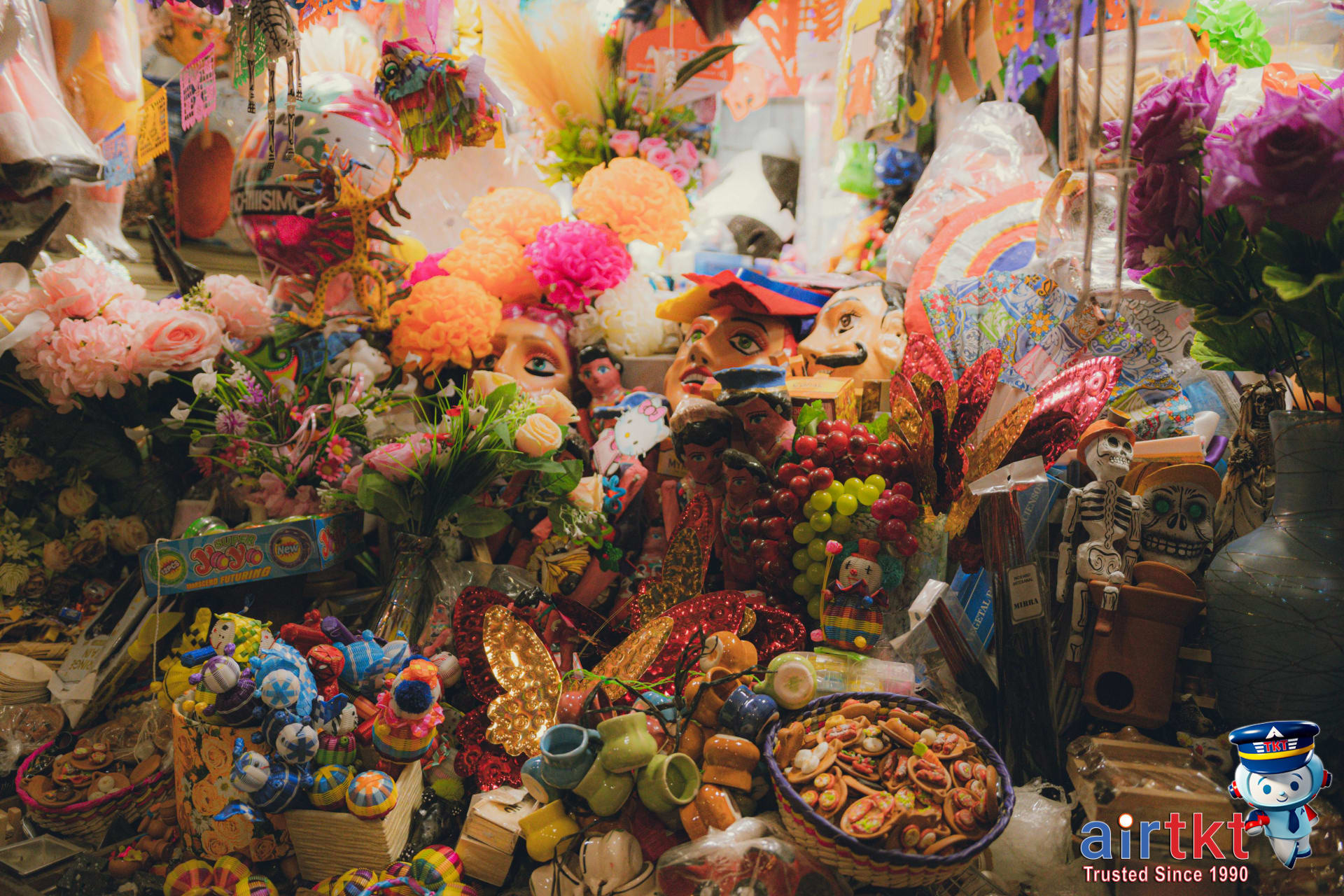 Traditional Mexican crafts and decorations at vibrant Tonala market stalls