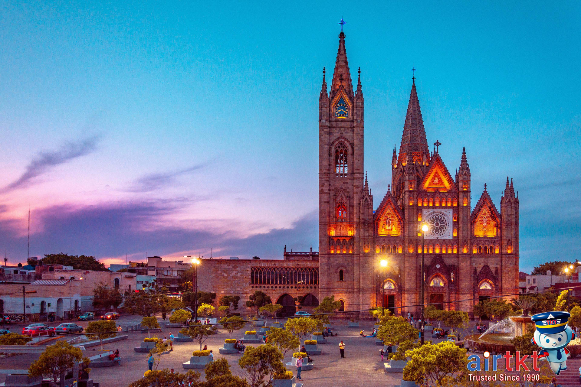 Beautiful view of Templo Expiatorio in Guadalajara with illuminated architecture