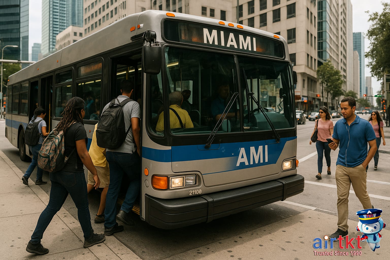 Miami city bus on busy urban route with passengers aboard transit bus