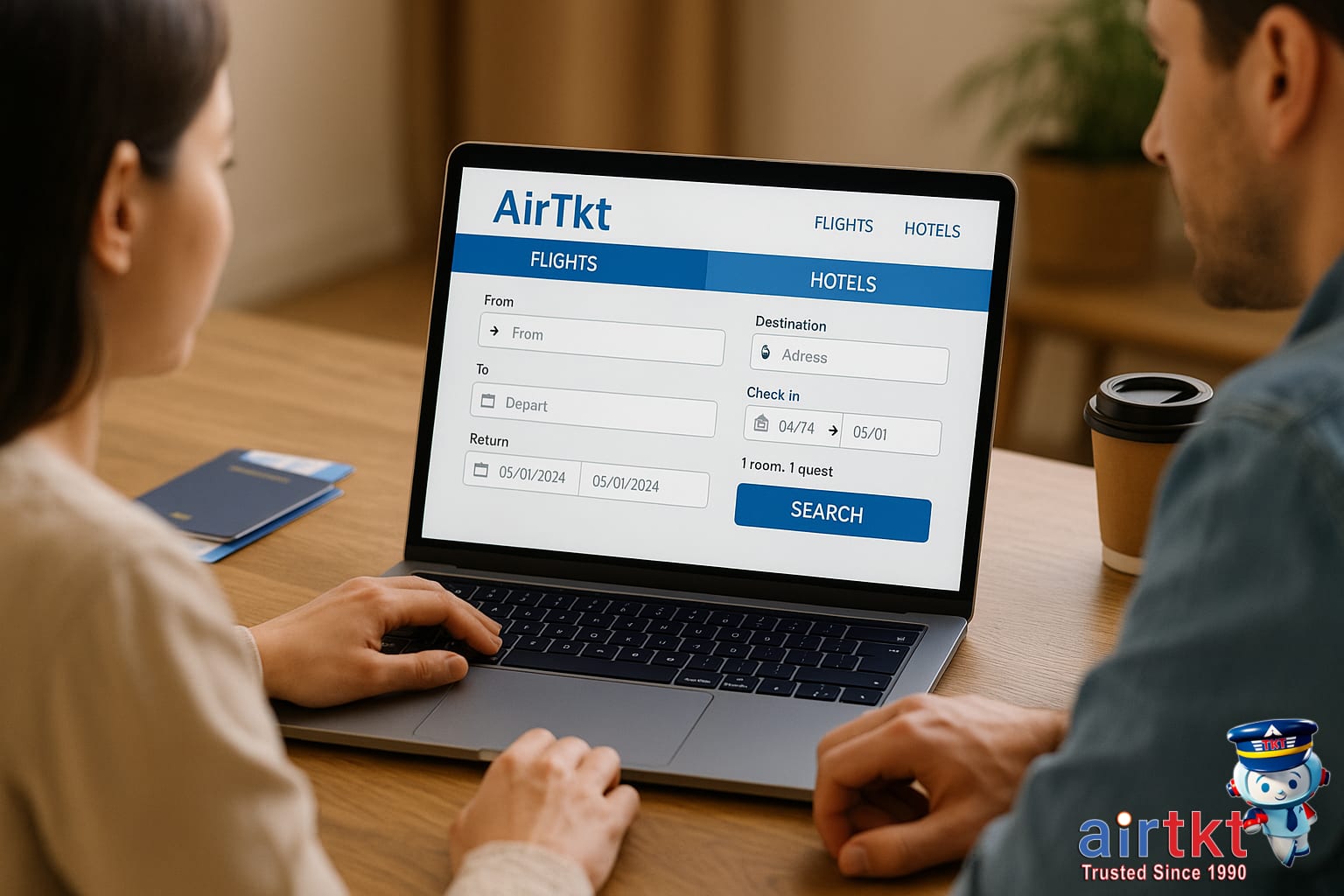 Travelers booking affordable flights and hotels to Las Vegas using AirTkt website