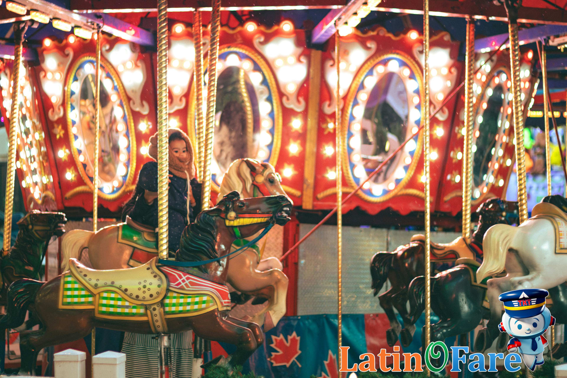 Joyful carousel ride at a vibrant family-friendly amusement park destination adds to a stress-free vacation.