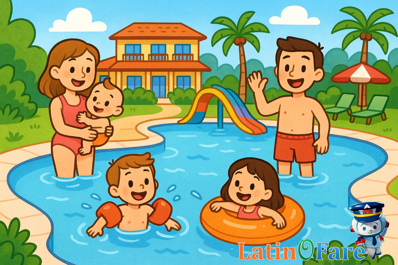Child-friendly resort pool area ideal for relaxing after theme park adventures on an Orlando family vacation.