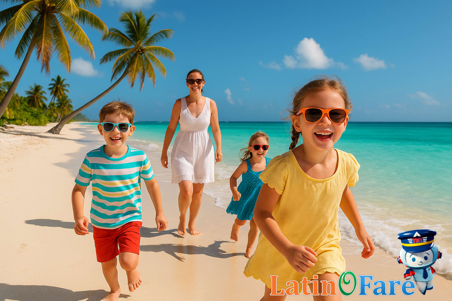 Children enjoying tropical beach activities at a popular family-friendly Cancun resort for a stress-free vacation.