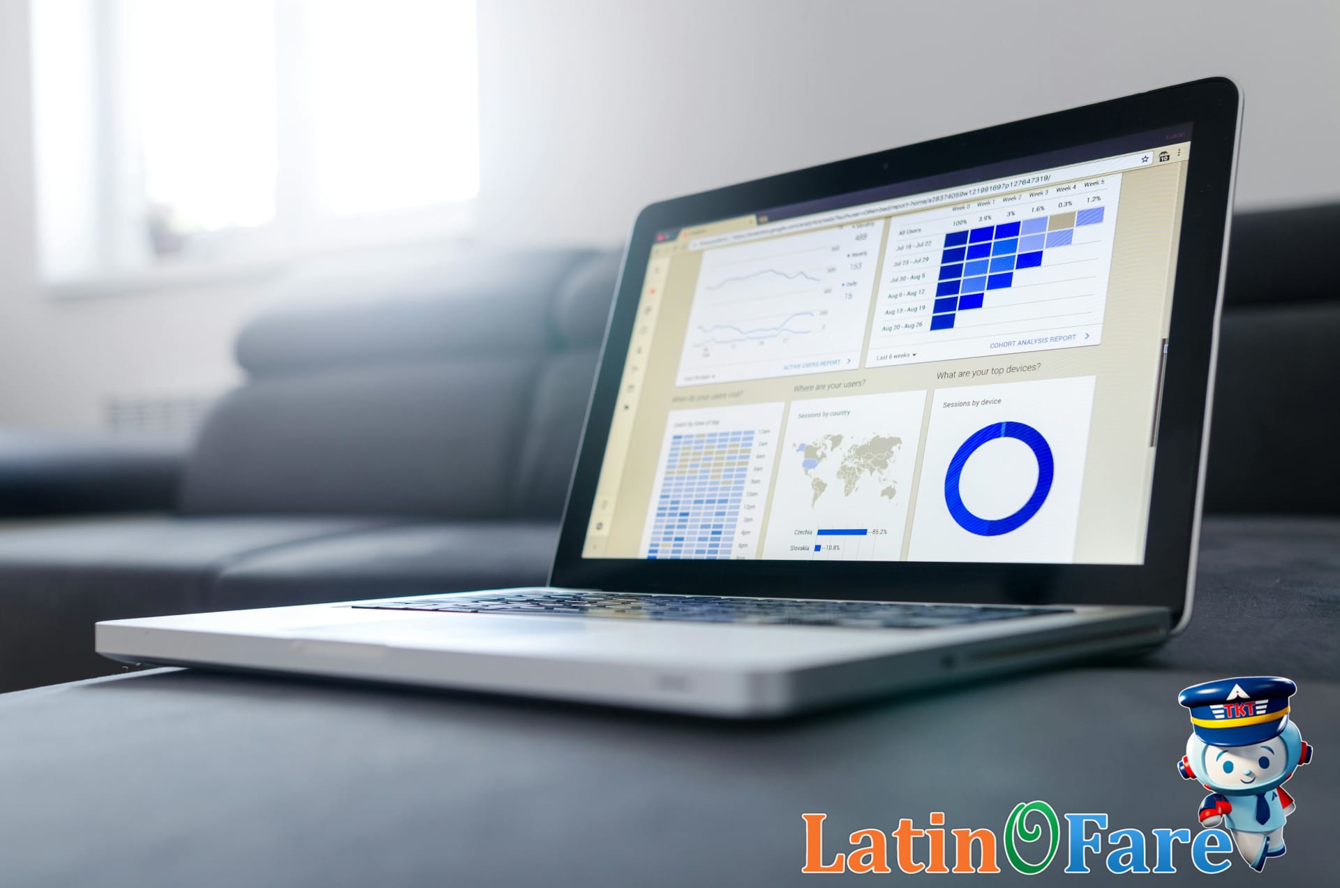LatinoFare fare alert dashboard helps track cheap flights on laptop using multiple price alert platforms