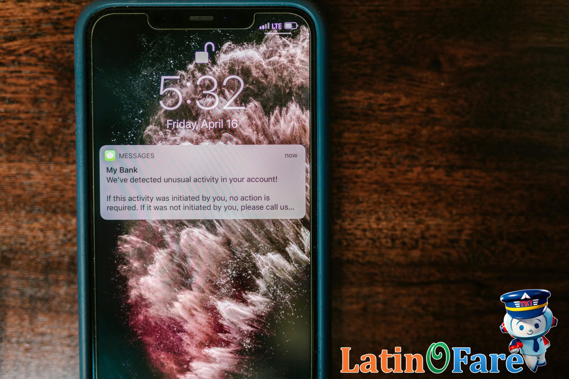 Phone shows price alert for cheap flights on latinofare.com app screen to highlight fare savings