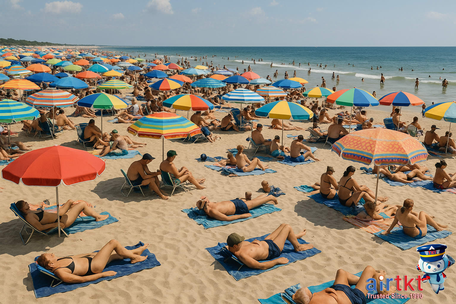 Beachgoers enjoying last chance summer sun on Labor Day weekend beach trip