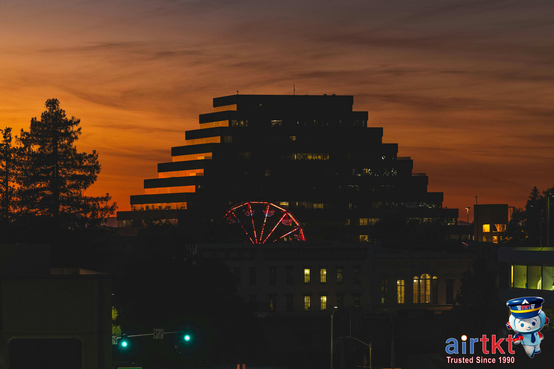 Sunset view from a top destination city during end of summer travel and Labor Day weekend.