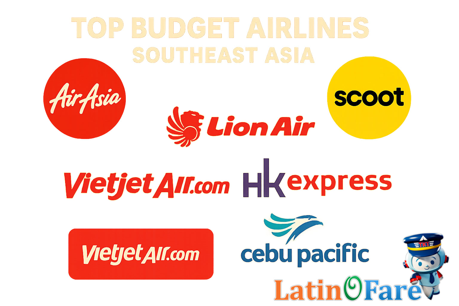 Major Asian budget airline logos shown for intra-Asia flight planning and deals.
