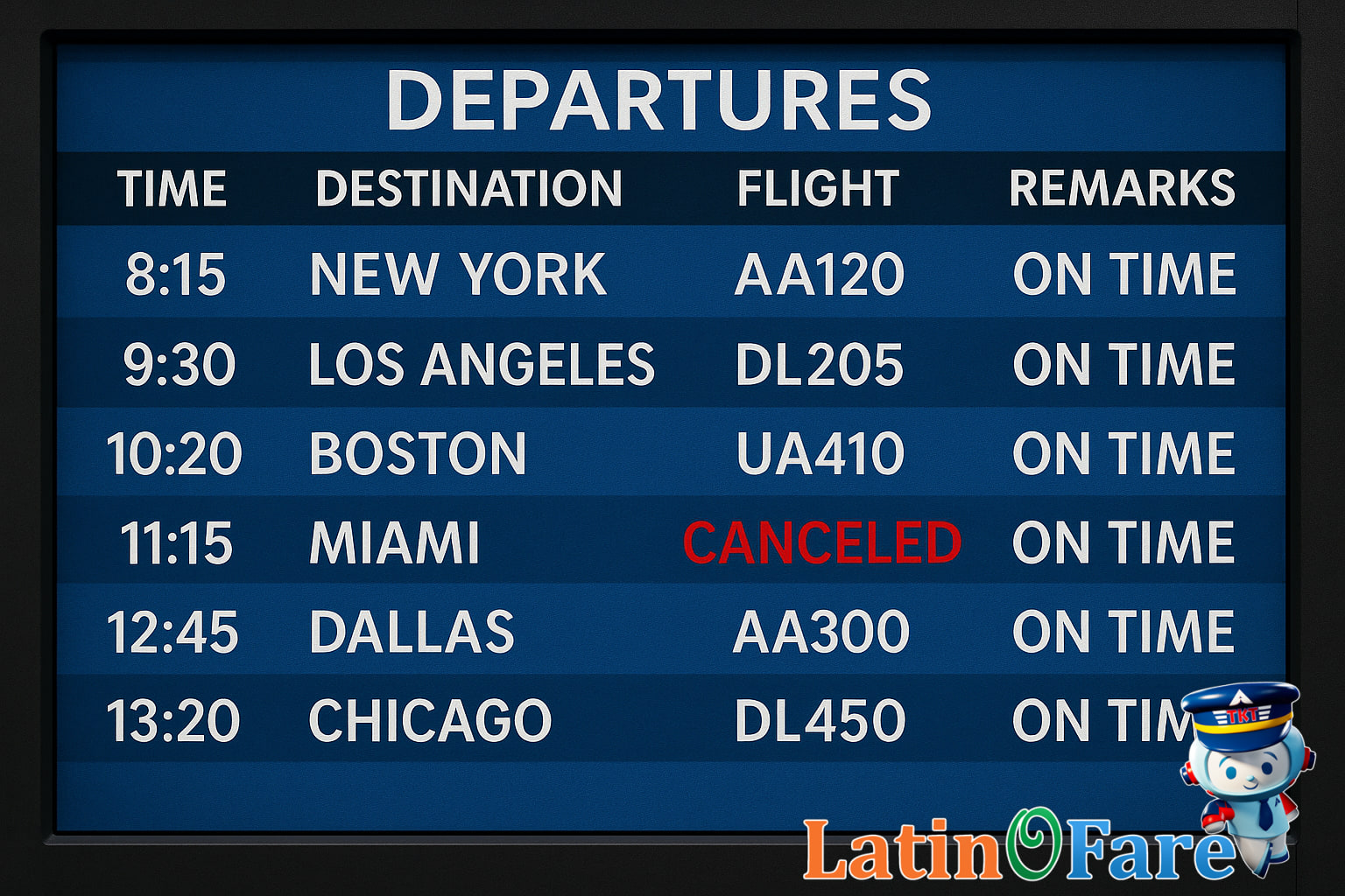 Close-up of a canceled flight notice on airport departures screen highlighting airline obligations during delays.