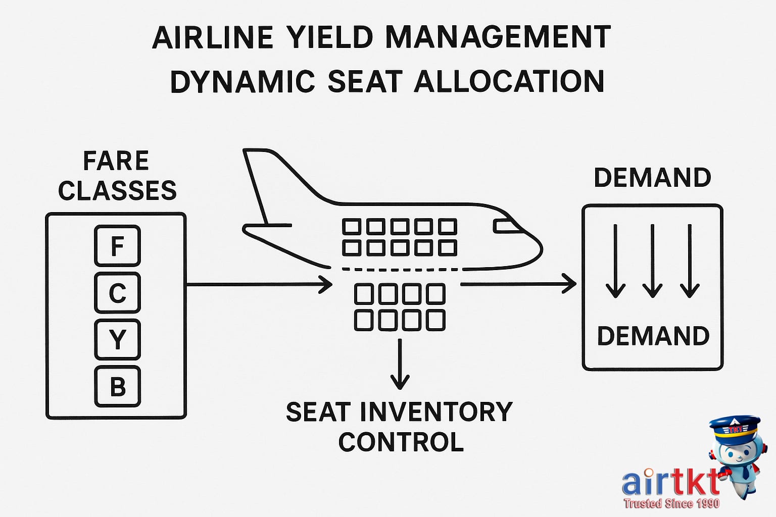 Schematic diagram of airline seat allocation in yield management system