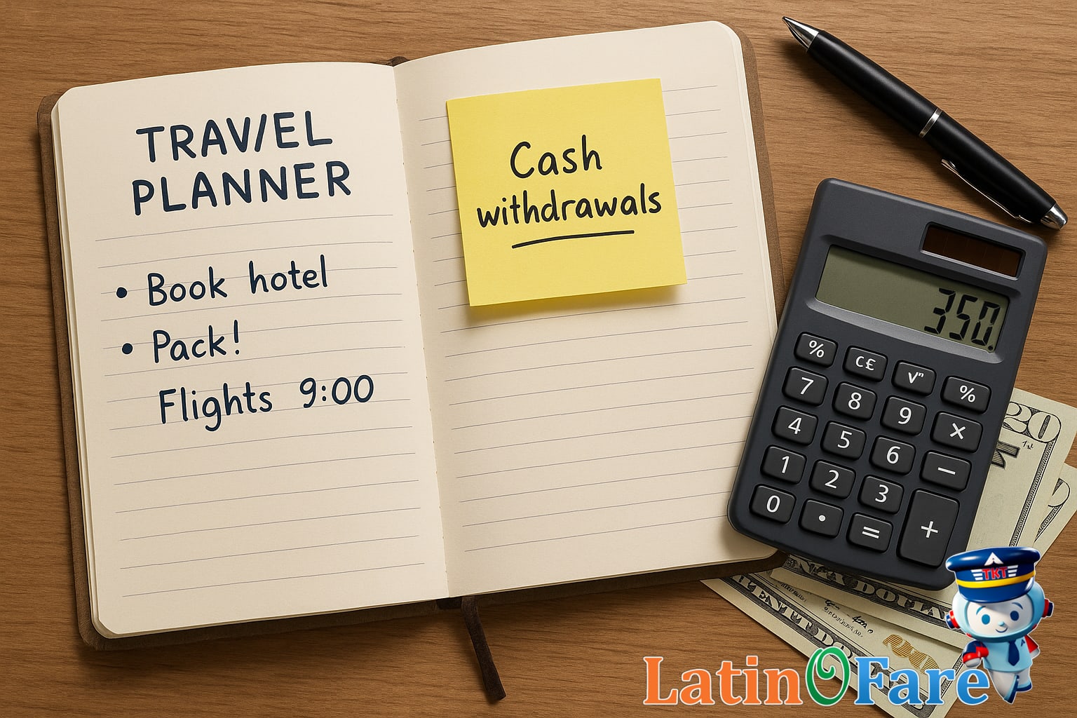 Traveler planning ATM withdrawal amounts to minimize international cash withdrawal fees