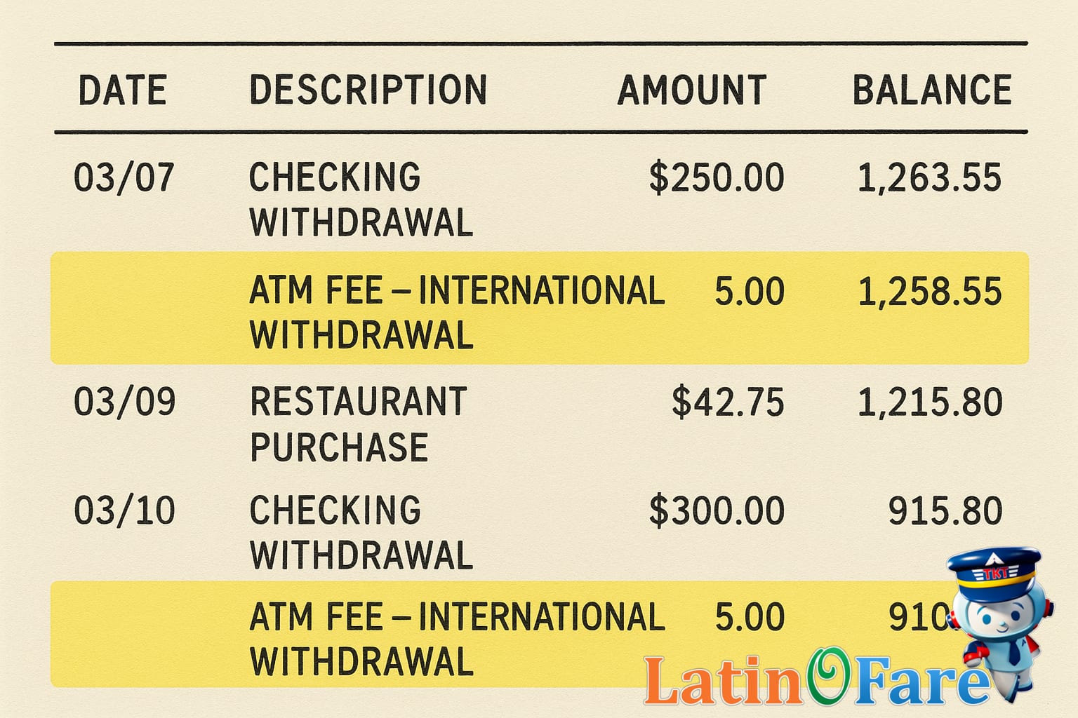 Checking overseas ATM withdrawal fees on a banking app before traveling internationally.