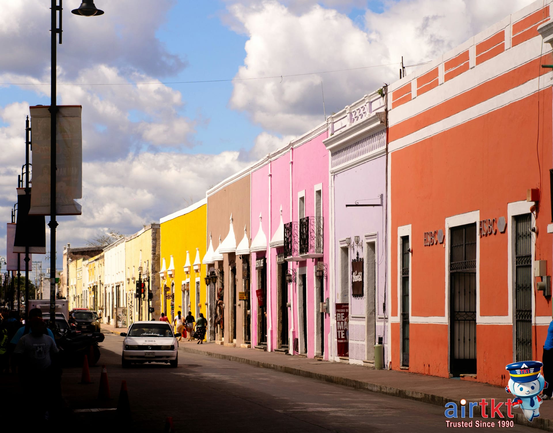 Vibrant colonial architecture and plaza scene in Valladolid, Yucatan, Mexico