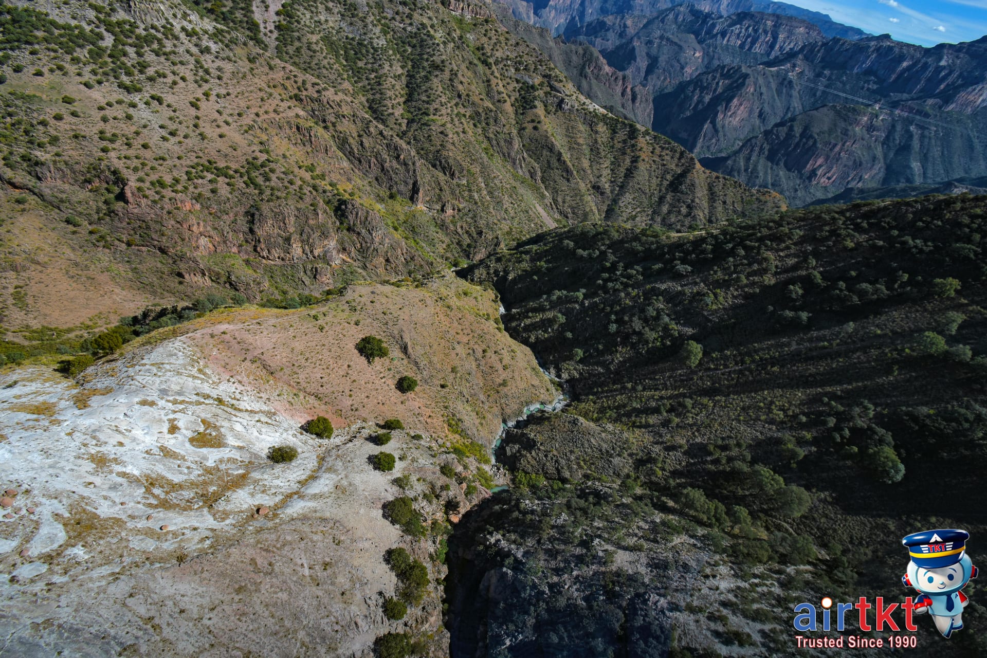 Aerial landscape of Copper Canyon displaying rugged mountains and deep valleys