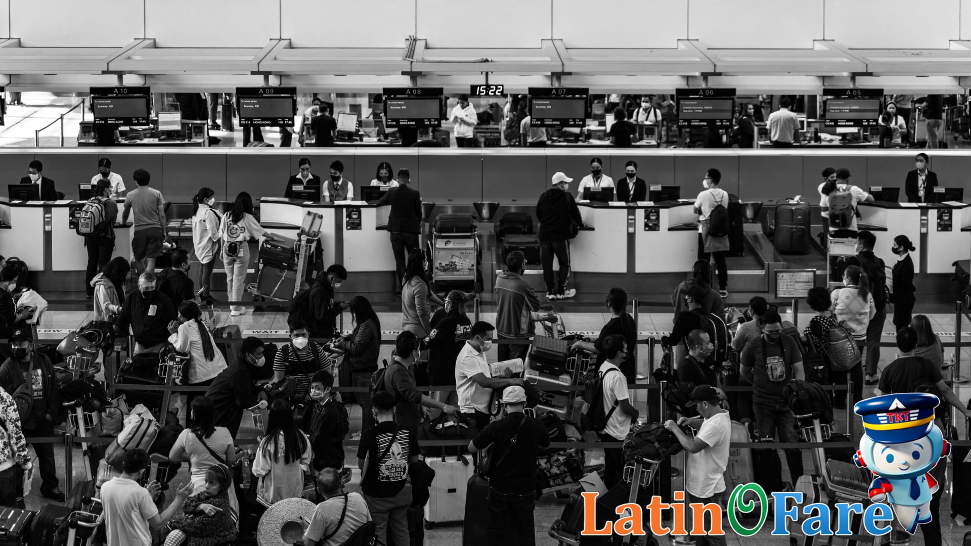 Passenger traffic and seasonal effects on airline pricing at busy airport check-in.