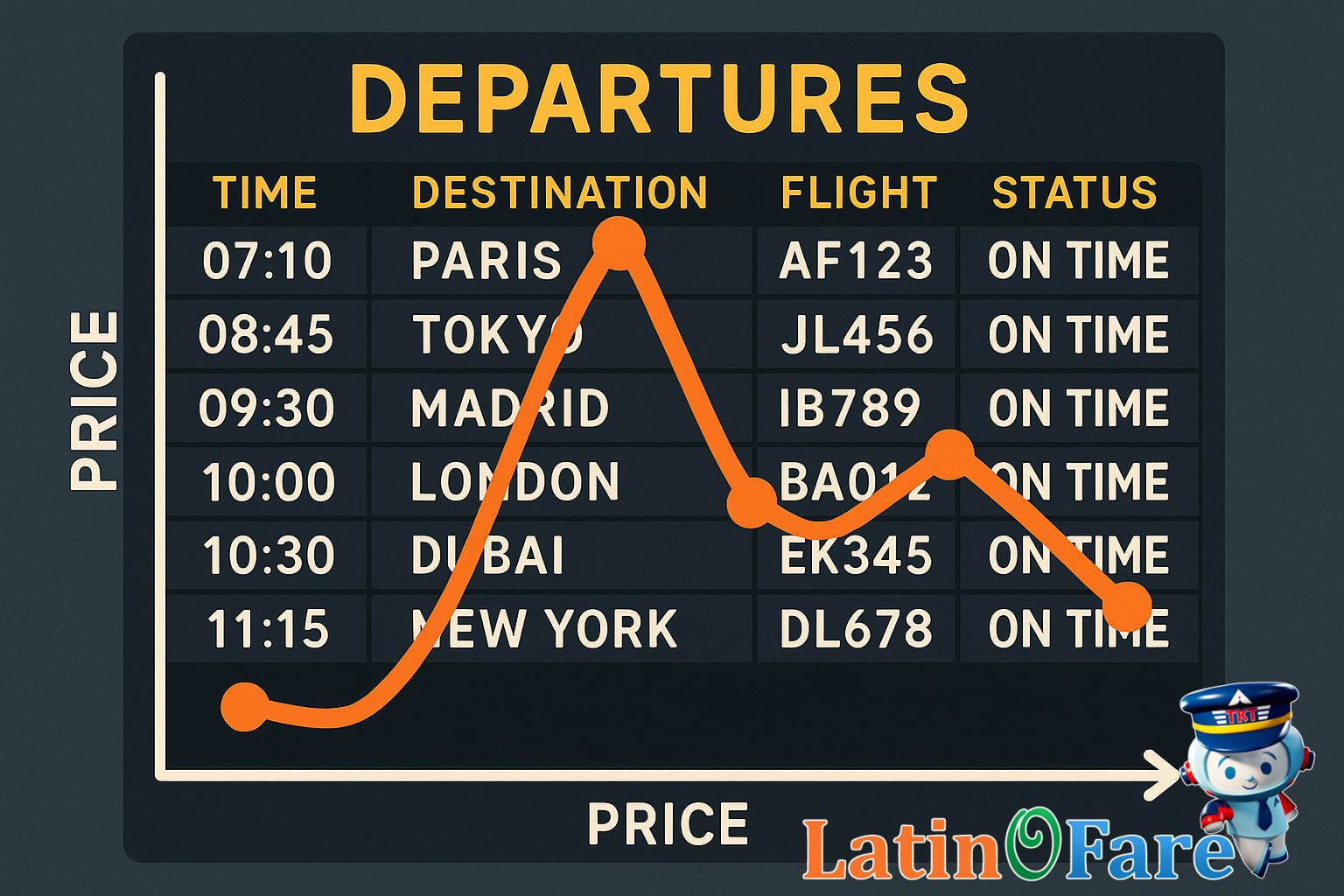 Visual representation of fluctuating airline pricing over time with price graph