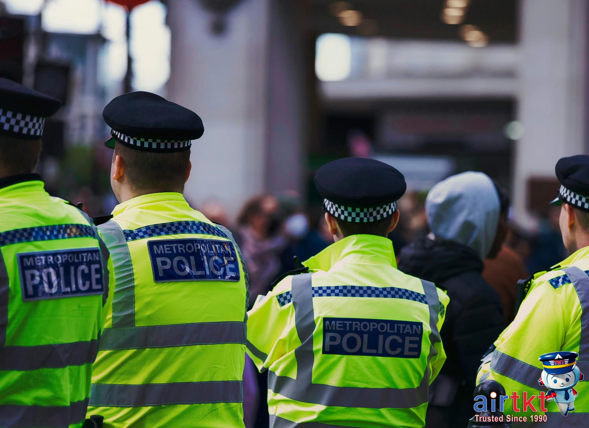 Metropolitan Police officers patrolling London streets for London safety and visitor protection