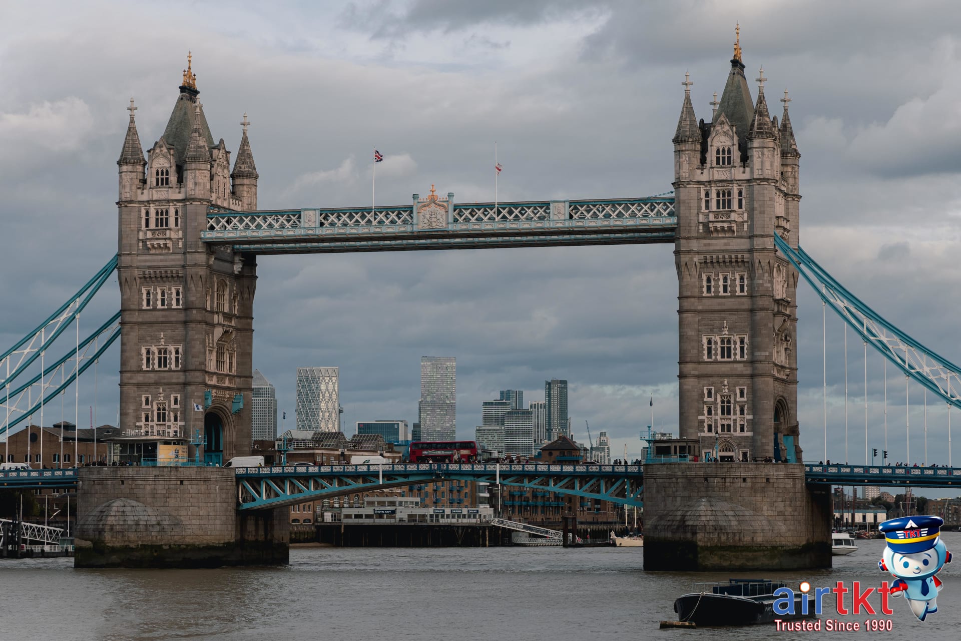 Iconic Tower Bridge over Thames River in London for first-time visitors