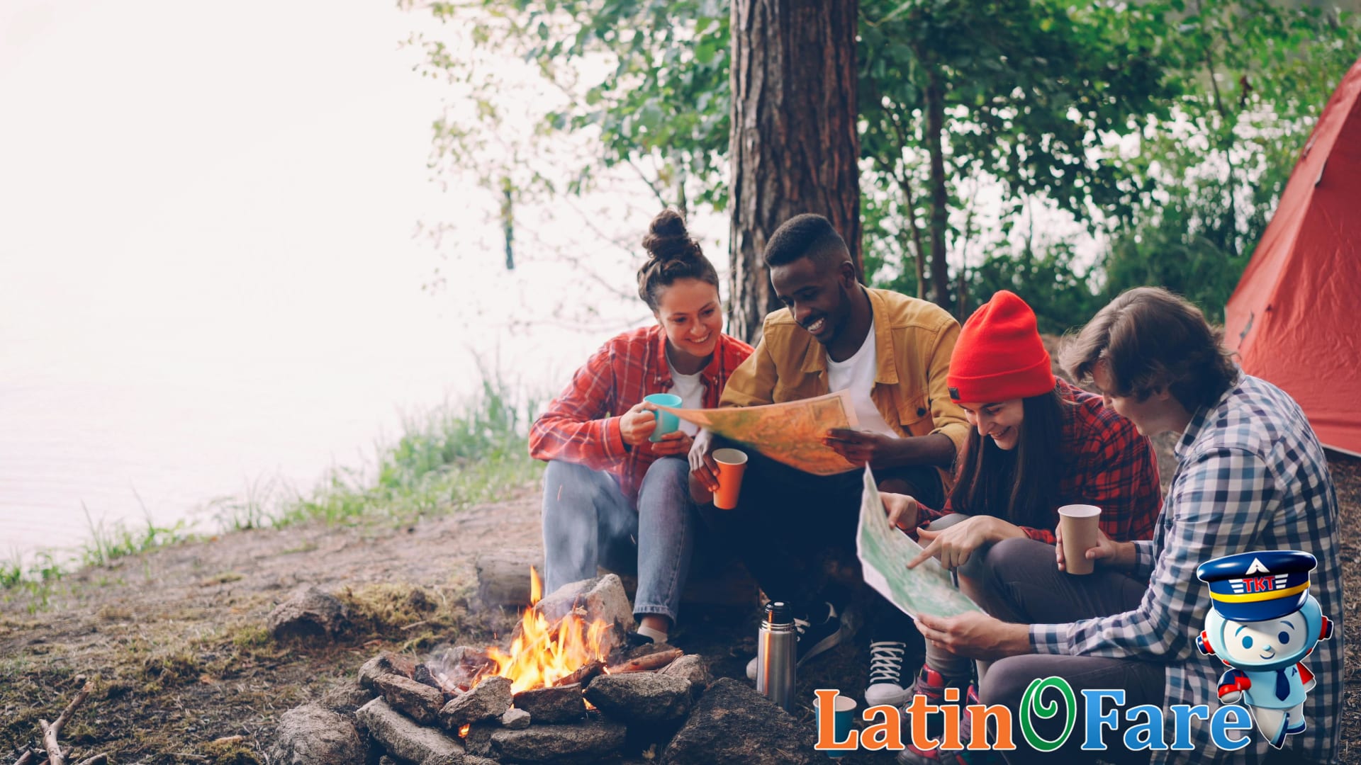Lakeside camping with tents and campfire during Victoria Day weekend in Canada wilderness