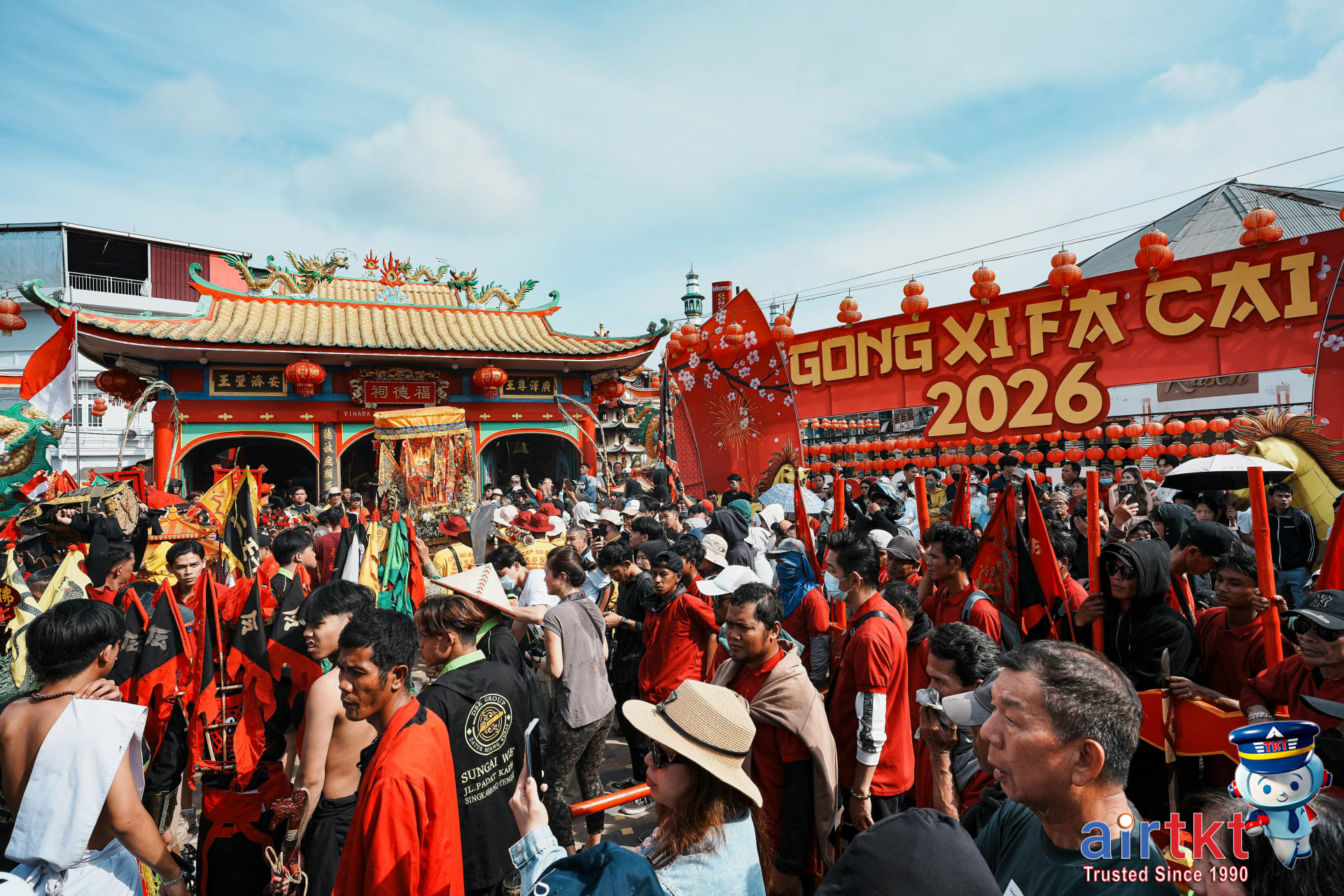 Busy temple fair with cultural performances during Chinese New Year in China