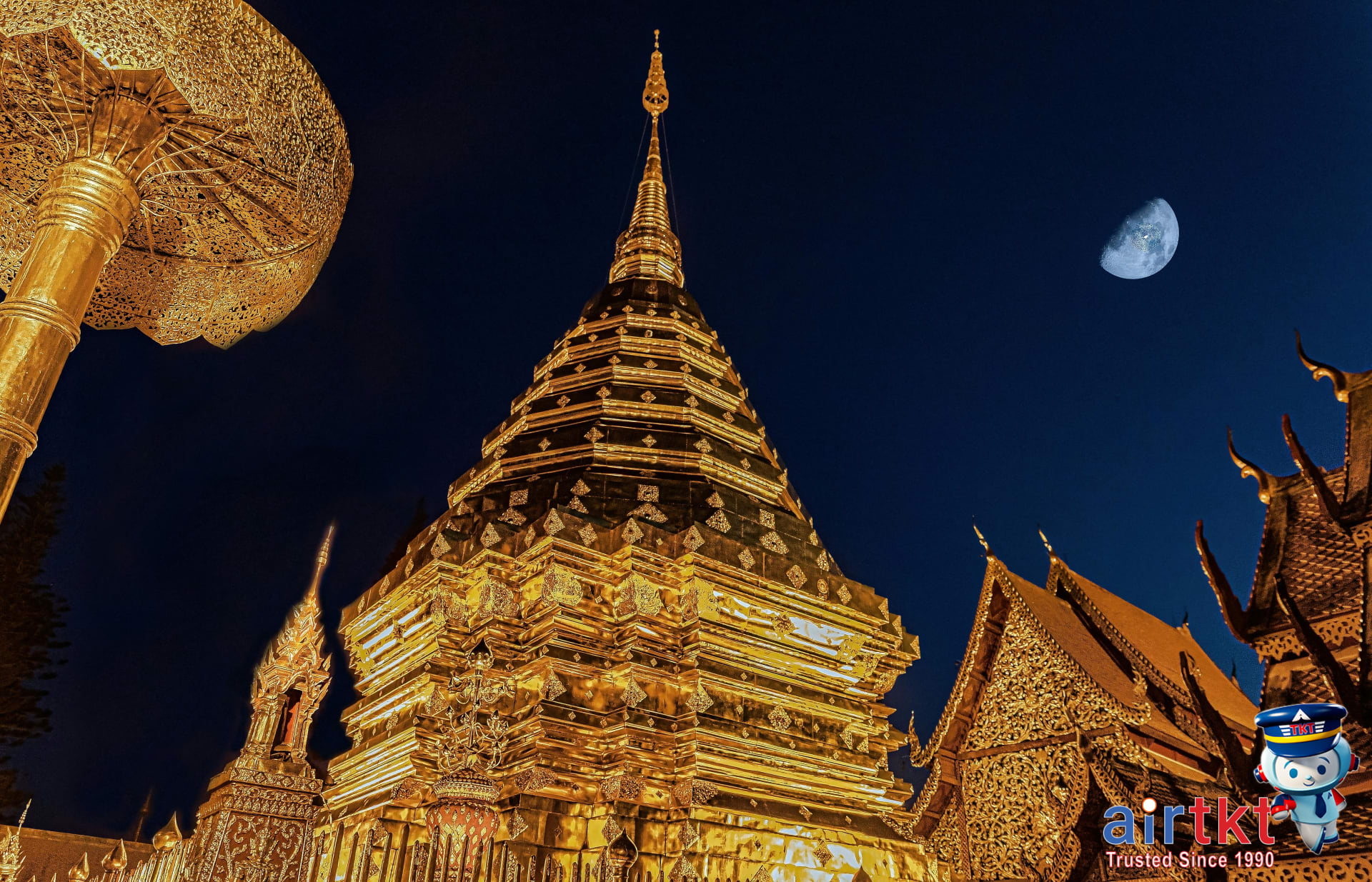 Wat Phra That Doi Suthep temple shining under Chiang Mai sky