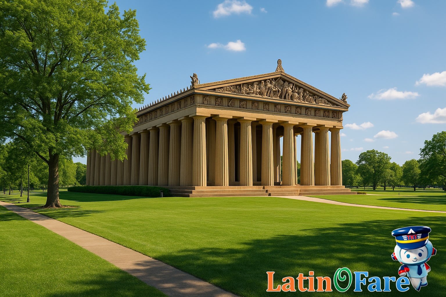 Centennial Park’s Parthenon and green lawns in Nashville, a scenic budget-friendly outdoor activity.
