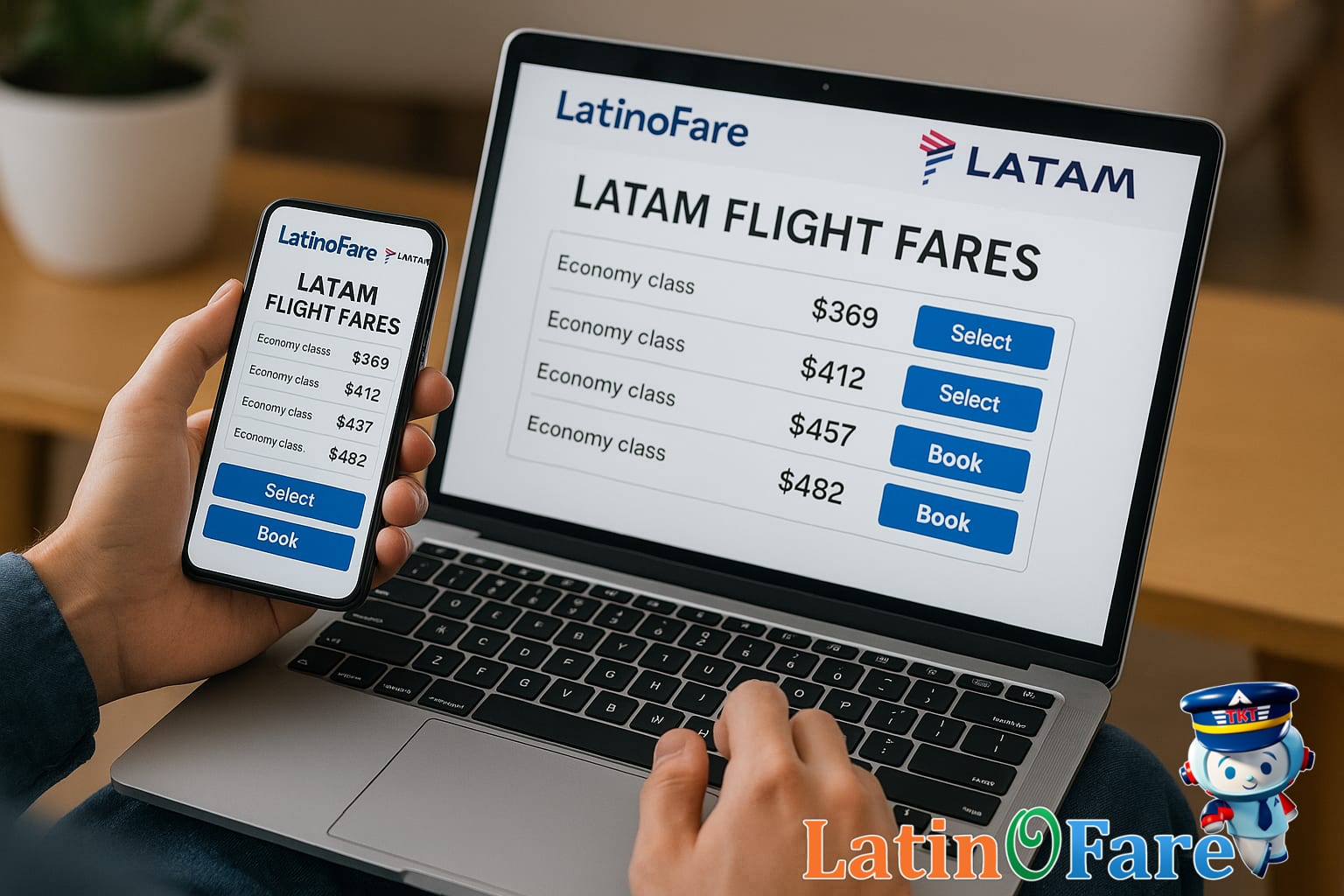 Budget traveler researching LATAM flight deals and booking options on LatinoFare’s website