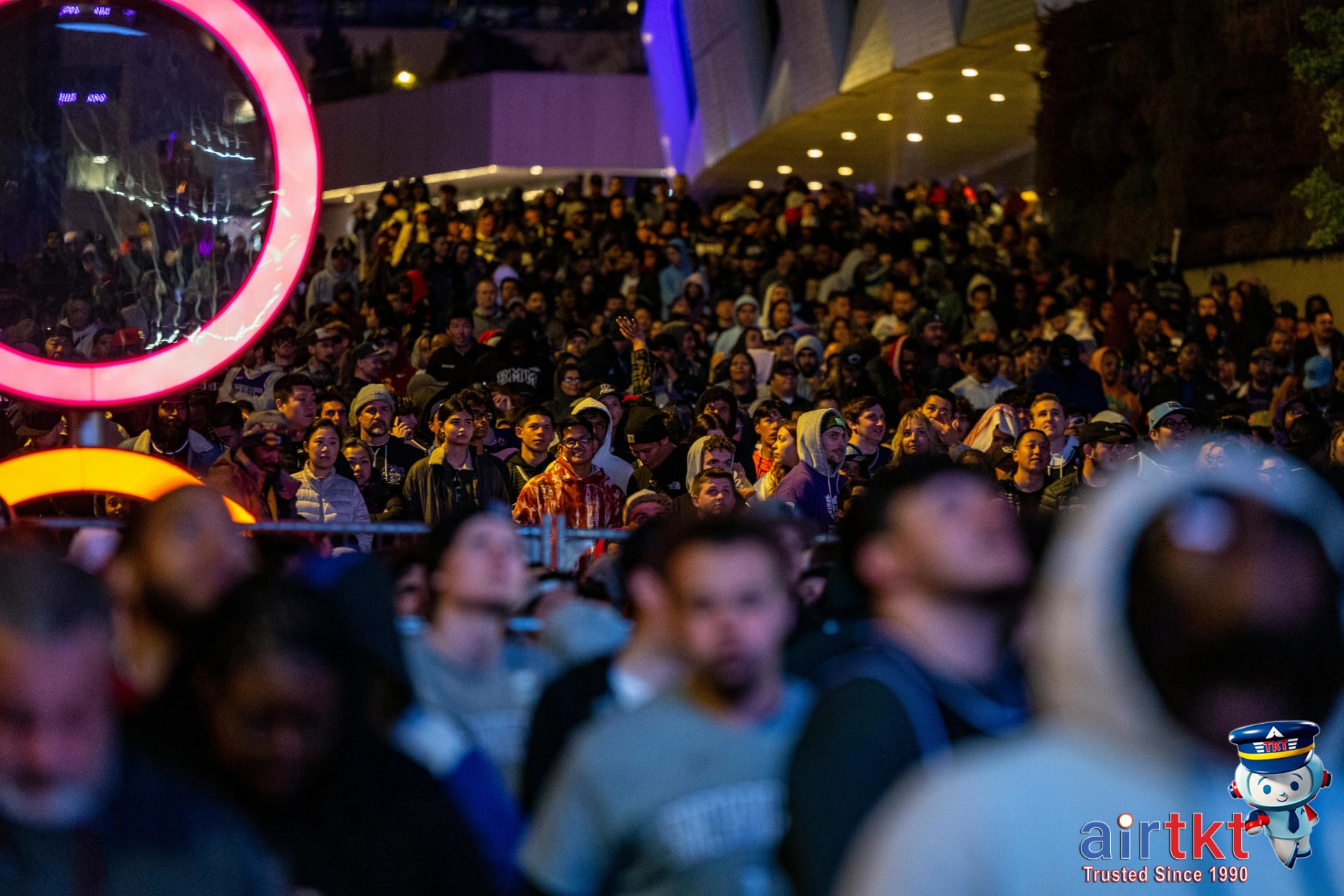 Crowds enjoying SXSW music festival outdoor stage in Austin Texas