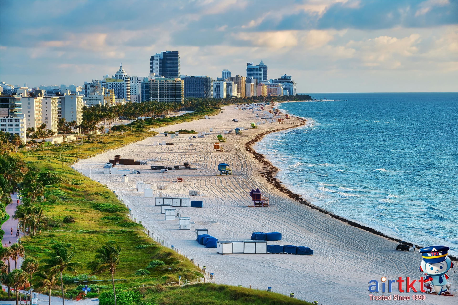 Miami skyline with beach and ocean in Florida travel guide