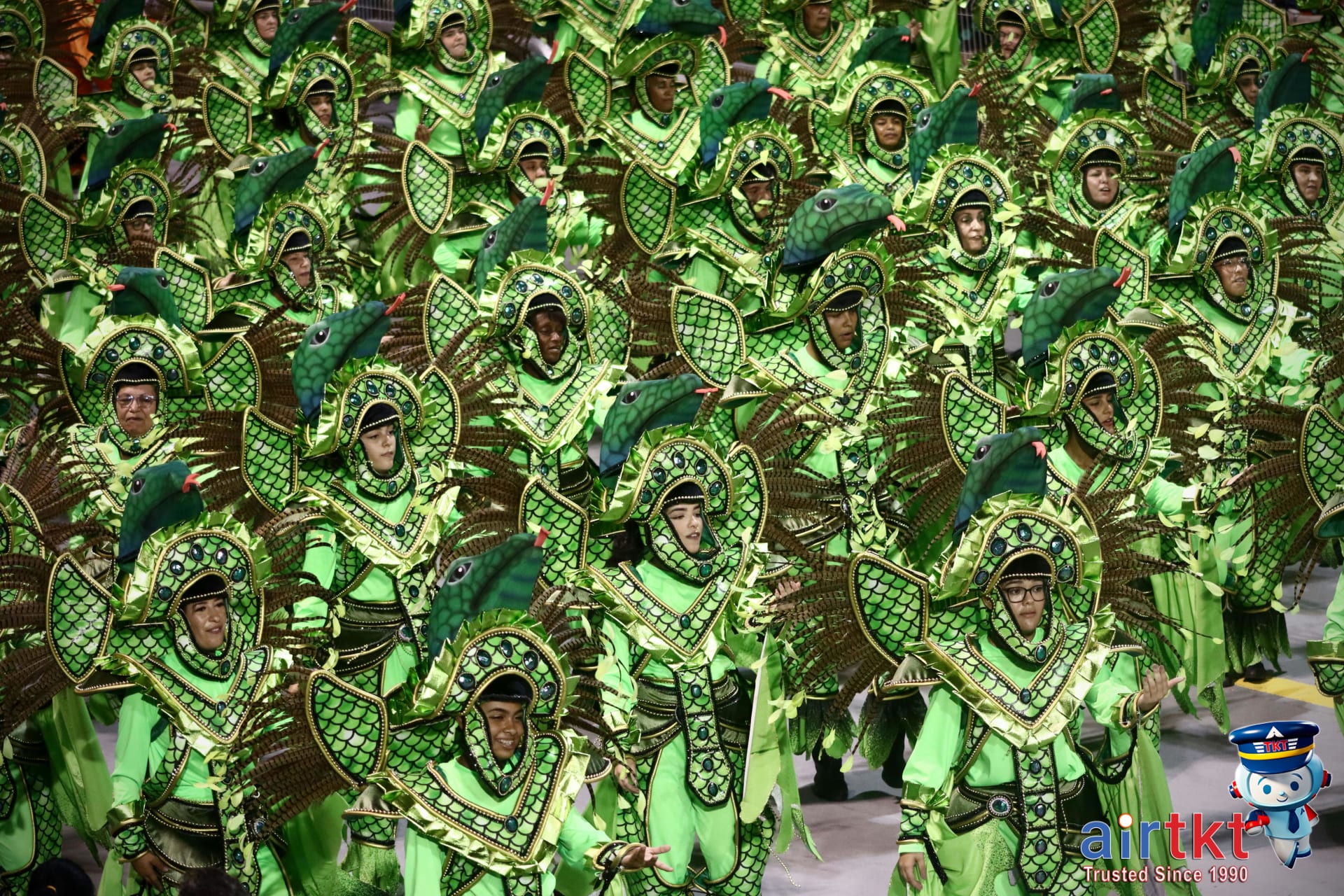 Colorful float and samba dancers in Rio Carnival parade performance