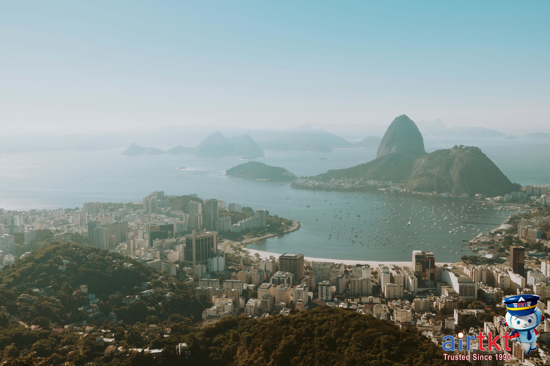 Aerial view of Rio de Janeiro cityscape during Carnival showing Sugarloaf Mountain