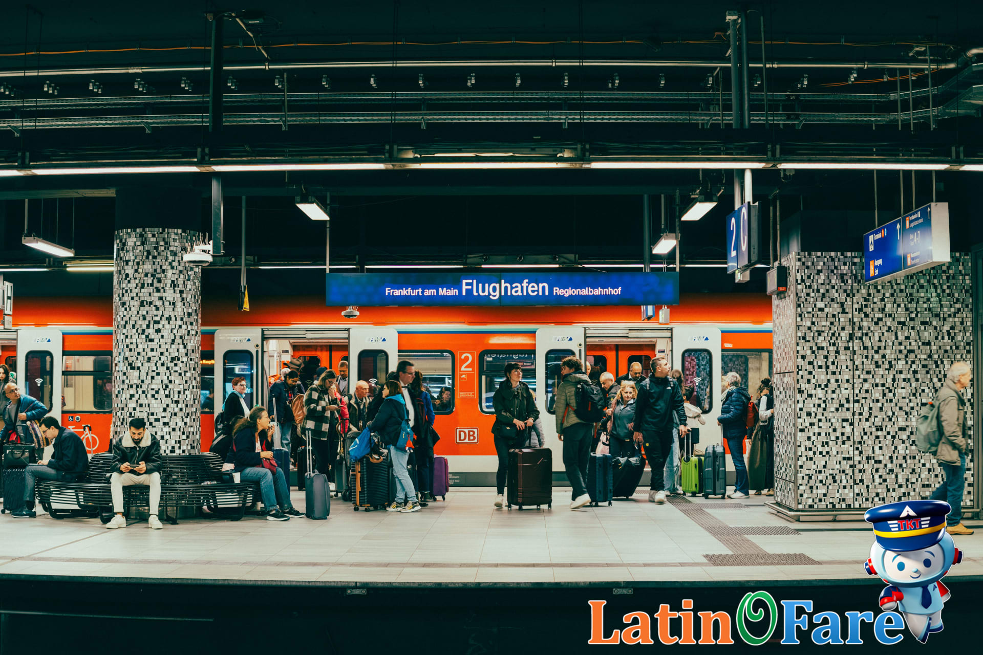 Passengers using public train for affordable airport budget travel experience.