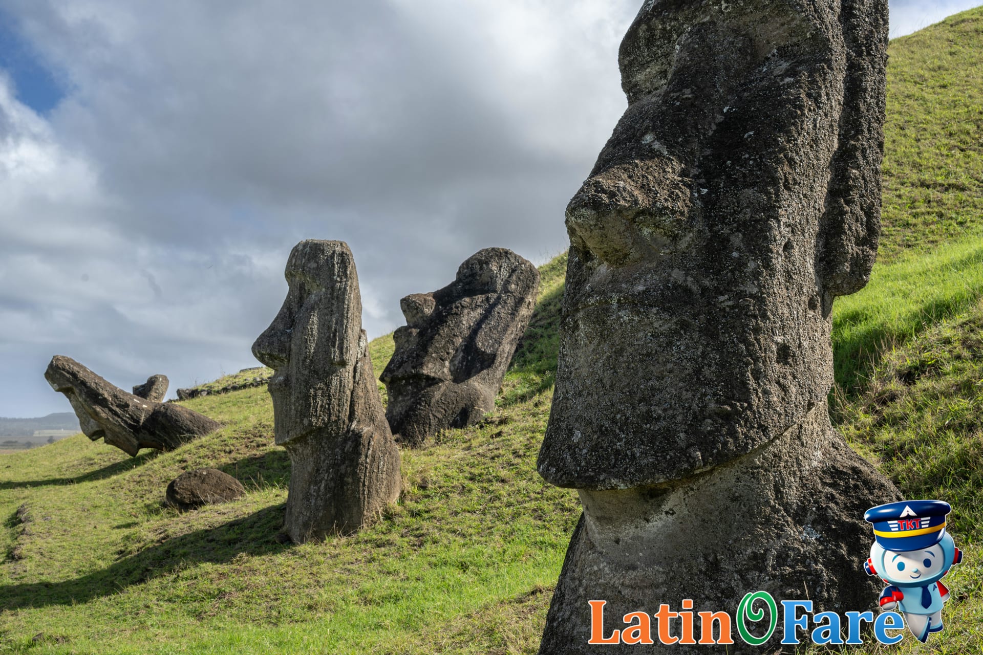 Detailed faces of Moai statues at Rapa Nui highlight ancient craftsmanship.