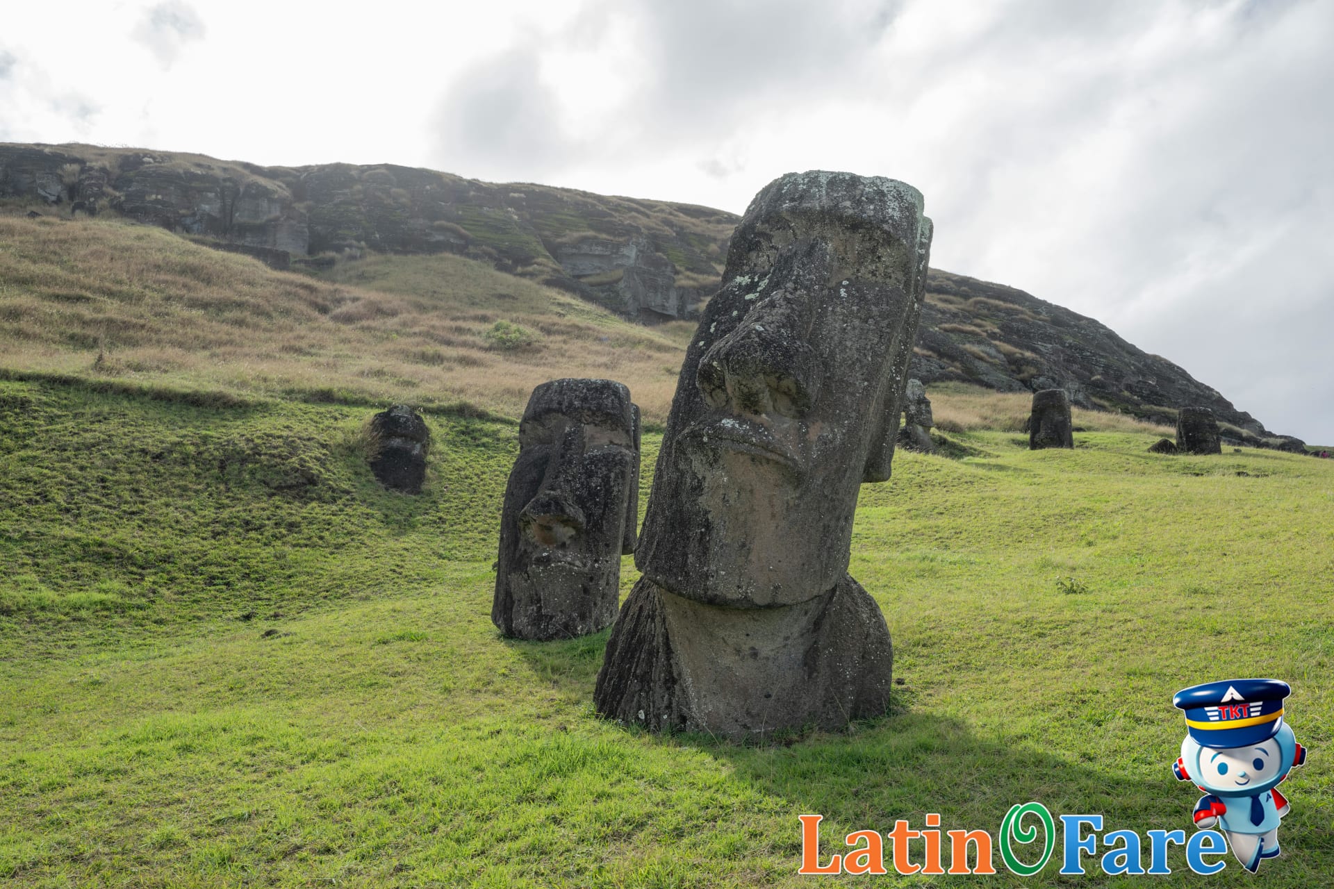 Moai partially buried at Rano Raraku where statues were carved.